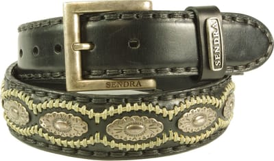 Sendra Boots Riem 7606 Zwart Dames Heren Riem Cowboy Western Ibiza Bohemian 4cm Brede Jeans Broekriem Zilverkleurige Concho's Verwisselbare Gesp Handgemaakt Echt Leer Maat 095