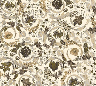 SATIJN GLANZENDE KLASSIEKE BLOEMEN BEHANG | Design - parelbeige wit bruin - A.S. Création Versace 5