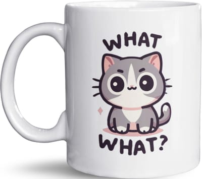 NietMokken.nl - Grappige kattenmok – What What & Cat Butt – Aan beide zijden bedrukt – Magnetron- en vaatwasbestendig – Keramische mok 325ml – Leuk cadeau voor kattenliefhebbers