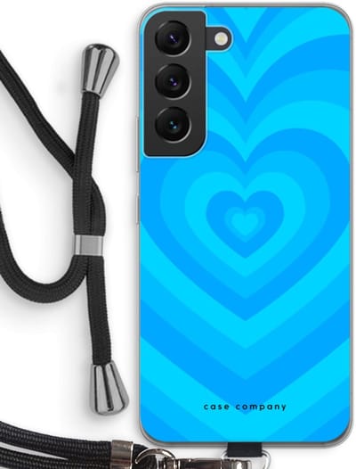 Case Company® - Hoesje met koord geschikt voor Samsung Galaxy S22 hoesje met Koord - Hart Blauw - Telefoonhoesje met Zwart Koord - Bescherming aan alle Kanten en Over de Schermrand