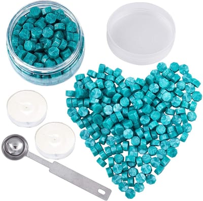 Allecto - 210 Stuks Sealing Wax Kralen Set - Wax Seal Kralen Kit - Turquoise - Perfect voor Enveloppen en Uitnodigingen - Creatief en Deco...