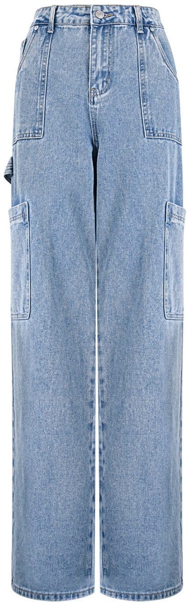 Klassieke Katoen Geweven Vrouwen Rechte Jeans - Lichtblauw - Maat XS