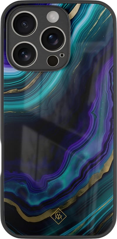 Casimoda® hoesje - Geschikt voor iPhone 16 Pro - Smaragd Paars Groen - Luxe Hard Case Zwart - Backcover telefoonhoesje - Paars