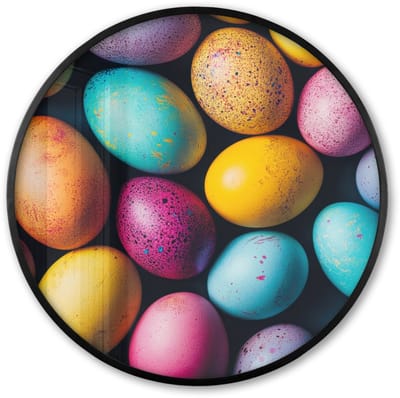 Poster in lijst Rond - Fotolijst 60x60 cm - Posters - Kleurrijk - Paaseitjes - Spetters - Ronde posterlijst zwart - Decoratie - Wanddecoratie woonkamer - Muurdecoratie slaapkamer