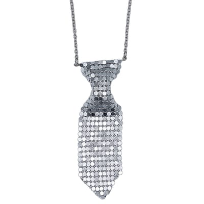 Rhylane - Ketting Stropdas - Sylvester Party - Zilverkleurig Aluminium L 70 cm / Stropdas Hanger 3 x 9 cm