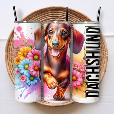 Creasowl® Teckel Tumbler cadeau honden beker met rietje - Geïsoleerde roestvrijstalen drinkbeker met deksel - Thermosbeker - Thermosfles - Schoolbeker- Cadeau voor hondenliefhebber - Draagbare thermosfles - Huisdier cadeau - Huisdier Herinnering