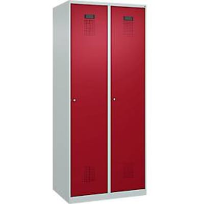 C+P Evolo Plus garderobekast, 2 vakken, 400 mm breed, cilinderslot, soft-close, B 800 x D 500 x H 1850 mm, lichtgrijs/ruy rood