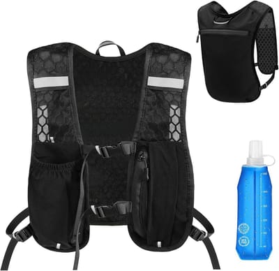 Famanu – Loopvest voor dames en heren, ademende en reflecterende drinkrugzak, loopvest voor hardlopen met 500ml waterfles, verstelbare drinkrugzak voor hardlopen, fietsen, trails, marathons