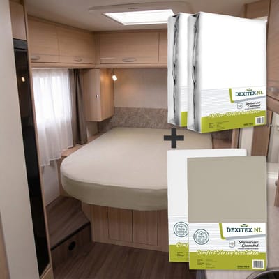 Dexitex 2 x jersey hoeslaken (Wit + Zandkleur) & 2 x molton pakket Queensbed/Eilandbed