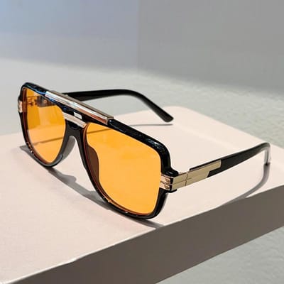 Vintage Pilot Zonnebril Heren Nieuwe Mode Dubbele Brug Casual Shades Dames Trendy Luxe Merk Design Zonnebril as picture shows orange