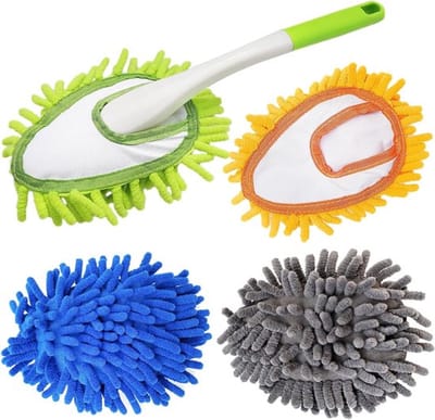 Stofborstel - Microvezelstofdoek - Handwasbare stofdoek - Met 4 vervangbare microvezelkoppen - Nat en droog te gebruiken - Verwijderbare schoonmaakbenodigdheden - Geschikt voor kantoor, auto, ramen, meubels en muren