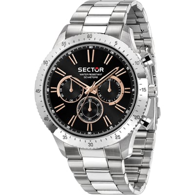 Sector 270 Multifunctioneel Roestvrij Staal Zwarte Wijzerplaat Kwarts R3253578028 Herenhorloge zwart