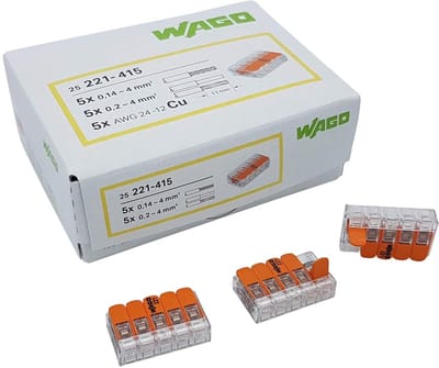 Steekverbinder 5-voudig - Kabelklemmen set - Draadverbinding maken - Met hefboom - 25 stuks - Transparant oranje