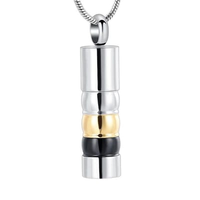 Aramat Jewels | Gedenkhangers | Stalen Cilinder Ashanger met Asbewaaroptie | Zilverkleur/Zwart/Goudkleur-4x0.8cm | |20mm | Staal | Volwassenen | Verkleurd niet