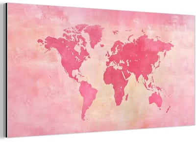 Aluminium schilderij 160x80 cm - Wanddecoratie metaal - Wereldkaart - Roze - Vaag - Metalen muurdecoratie woonkamer - Decoratie industrieel - Foto op dibond - Industriële accessoires slaapkamer