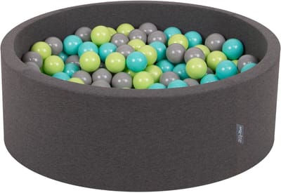 KiddyMoon ballenbad 90x30cm met 200 ballen ∅ 7cm ballenbad met kleurrijke ballen - voor baby's kinderen rond - donkergrijs: lichtgroen licht turquoise grijs