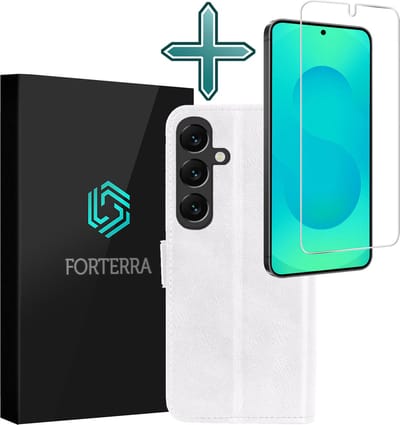 Hoesje Met Screenprotector - Geschikt voor Samsung Galaxy S25 - Luxe Pasjeshouder - Flipcase - Bookcase Portemonee - Flip Case - Kunstleer Book Case - Book Cover - Walletcase - Portemonneehoes - Wit