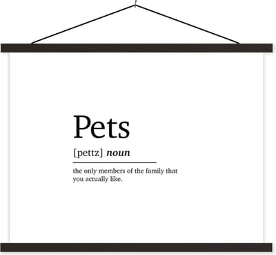 Posterhanger incl. Poster 40x30 cm - Schoolplaat - Huisdieren definitie - Spreuken - Pets - Quotes - Woordenboek - Textielposter - Zwarte latten