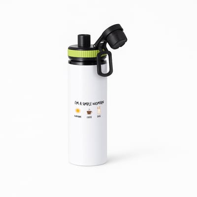 Hacebo® - I'm a simple woman sunshine, coffee, dog waterfles met draaidop groen - Quotes - vrouwen die simpel zijn - quotes - verjaardagscadeau - verjaardag - cadeau - kado - geschenk - gift - water fles - 850ML