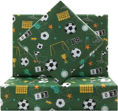 Dailygoods- Inpakpapier Voetbalontwerp - Cadeaupapier Verjaardag - Inpakpapier Kinderen - Geschenken Voetballers - 4 Vellen 50x70 cm - Topkwaliteit Papier