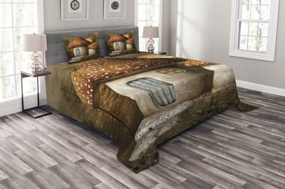 ABAKUHAUS Sprookjes bedsprei – Paddenstoelenbos – 264 x 220 cm – Bruin-Beige
