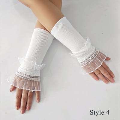 Vrouwen Lange Elastische Armmouw Kant Breisel Polsmanchetten Winter Warm Comfort Zachte Wanten Meisjes Lolita Valse Manchetten Trui Decor One Size gray
