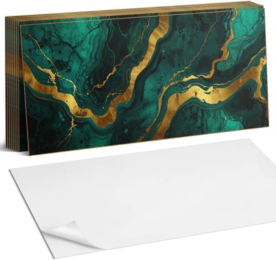 Coloray Plaktegels - Golven van abstracte structuur Zelfklevende Wandtegels - 40 cm x 20 cm - Groente Plaktegels - 10 stuks - Rechthoek PVC Tegels - Plaktegels Badkamer - Vloertegels Zelfklevend - Vinyl Tegels Zelfklevend - Portugese Tegels