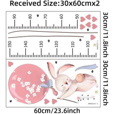 Autocollant mural en forme de lapin rose avec hauteur de ballon pour chambre d'enfant, décoration d'intérieur gray