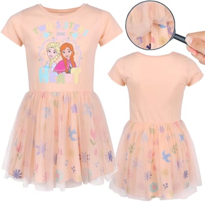 Frozen Anna Elsa Perzikkleurige tule met korte mouwen, meisjesjurk