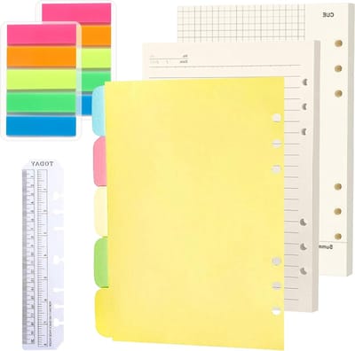 A5 Vullingen voor Notitieboeken - 120 Vel Gaatjes Papier met Lijnen, Index Tabs en Liniaal voor 6-Rings Planner