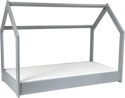 Kinderhuisbed - Speelhuisbed Bedhuisje - Spelen en slapen - Handgemaakt en stabiel - 80 x 160 cm - Grijs