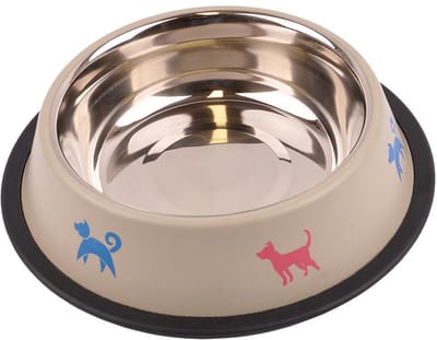 Metalen voerbak met rubber in beige kleur voor honden 0,71 l