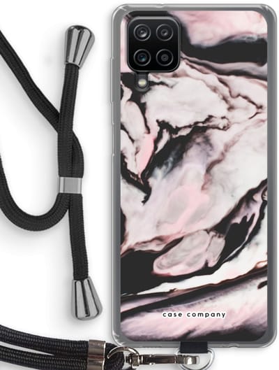 Case Company® - Hoesje met koord geschikt voor Samsung Galaxy A12 hoesje met Koord - Roze stroom - Telefoonhoesje met Zwart Koord - Bescherming aan alle Kanten en Over de Schermrand