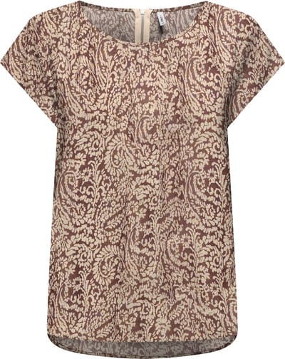 Only bruine dames t-shirt   Ronde hals   Regular fit   Grafisch patroon   Ritssluiting   Duurzaam   Kap mouw Bruin 34