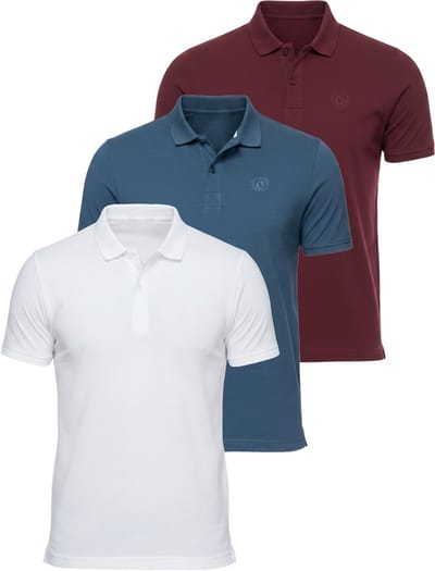 OMBRE Polo - Regular Fit - Katoen - Korte Mouw Wit / Bordeaux / Donkerblauw S