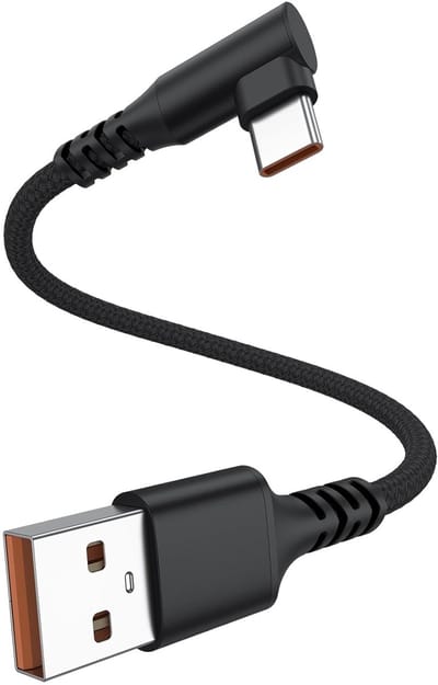 Thijox - USB A naar USB C-kabel 30 cm, 60 W, 90 graden, kort, snel opladen, PD 60 W, compatibel met laptops, tablets en smartphones - Ideaal voor auto