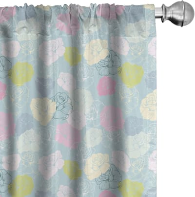 ABAKUHAUS Bloemen gordijnen – 2x75x225 cm – Lichtblauw/Multicolor