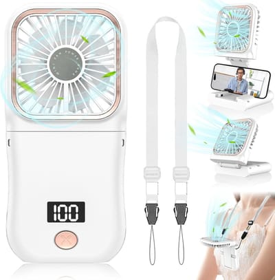 Handventilator op batterijen - Draagbare ventilator met LED-display - Mini opvouwbare handventilator - 3000 mAh - Reisventilator - Wimperventilator voor make-up - Geschikt voor meisjes, dames en kinderen