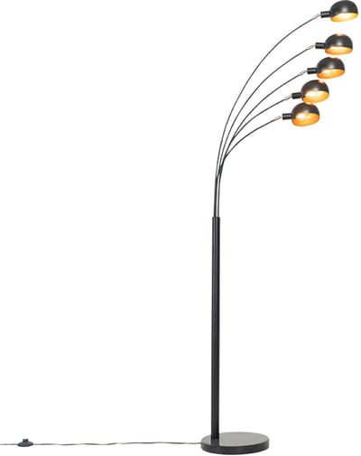 QAZQA sixties - Design Vloerlamp | Staande Lamp - 5 lichts - H 1980 mm - Zwart Goud - Woonkamer | Slaapkamer