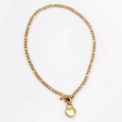 Dottillove Ketting Dames - Figaro Schakelketting met Hart - Geel Gold Plated op RVS