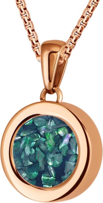 Quiges 12mm Mini Munt Hanger Rosékleurig RVS Glans met Schelp Donkerblauwe Vlokjes Munt en Box Ketting Ankerketting 42-46cm