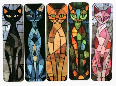 Viwado® Papieren Boekenleggers Set (5 Stuks) - Katten Design in Mozaïek Stijl - Kunstzinnig Cadeau voor Lezers & Kattenliefhebbers