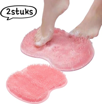 2-Pack - Voetmassagemat - Voetwasborstel Huishoudelijke badkamer voetscrubmat Antislip voetwasmat met zuignap - Roze