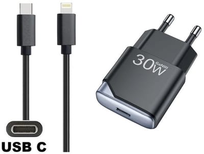 OneOne 30W snellader + 1,0m sterke USB C naar Lightning kabel. GAN lader. PD PPS oplader adapter past op Apple iPhone 11 Pro, iPhone 11 Pro Max, iPhone 12, iPhone 12 Mini, iPhone 12 Pro, iPhone 12 Pro Max, iPhone 13