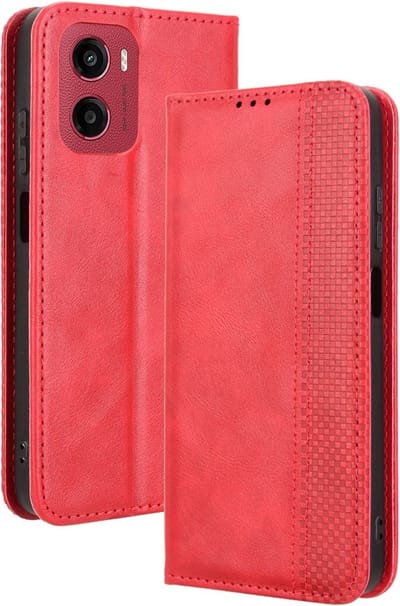 Coverup Hoesje - Geschikt voor Motorola Moto G05 / E15 Hoesje - Coverup Vintage Style Book Case - Rood