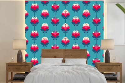 Behang - Fotobehang Patronen - Retro - Bloemen - Lelie - Breedte 240 cm x hoogte 240 cm