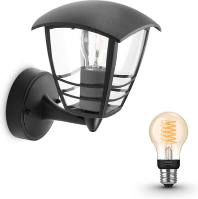Philips Hue Creek Wandlamp voor Buiten Opwaarts (Zwart) - Buitenlamp - E27 - Warmwit Licht - Hue White Filament