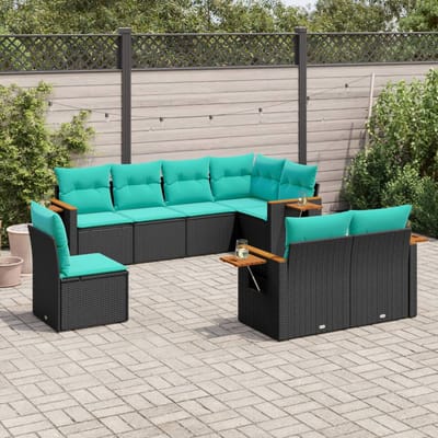 vidaXL - 8-delige - Loungeset - met - kussens - poly - rattan - zwart