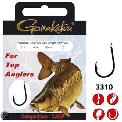 Gamakatsu Onderlijnen Competition Carp Feeder Haak 3310B - 70cm (6 pcs) - Maat : 70cm - haak 12 - 0.18mm