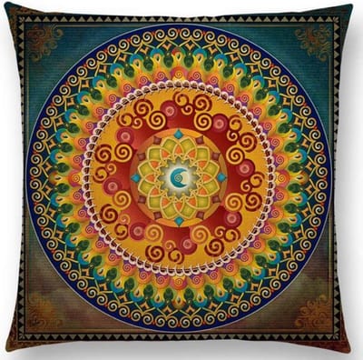 Mandala kussenhoes 45x45 cm - Fluweelzacht - DUBBELZIJDIG BEDRUKT - Geel/Multi